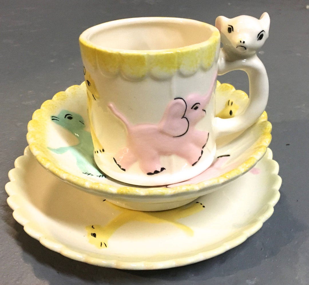 Vintage Child Ceramic Cup Bowl Plate Vintage Handmade Etsy