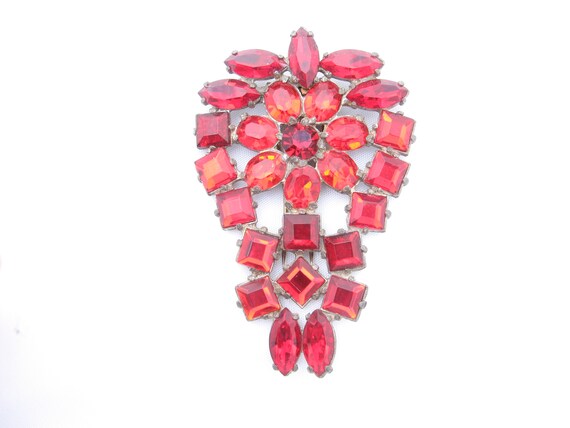 Oversized Antique red crystal dress clip, art dec… - image 4