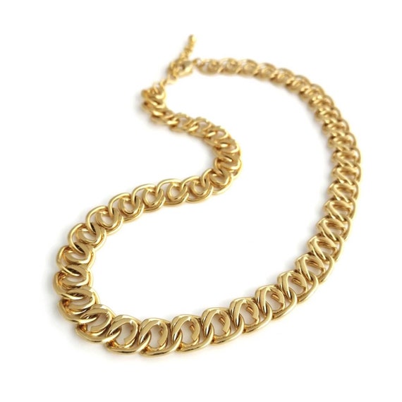 Chunky gold plated chain necklace, mens choker, u… - image 2