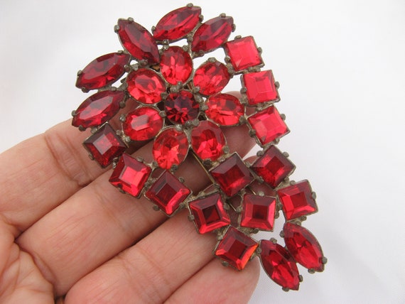 Oversized Antique red crystal dress clip, art dec… - image 1