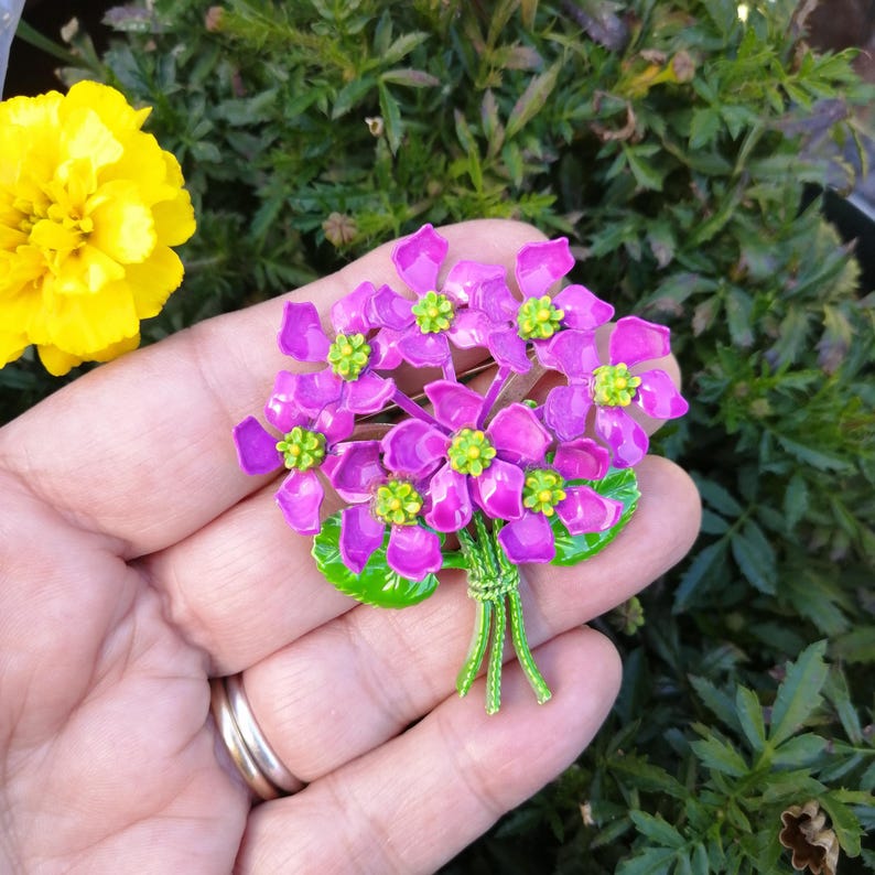 Vintage Enamel Flower Brooch, Retro Turquoise Daisy, Blue Flower Pin