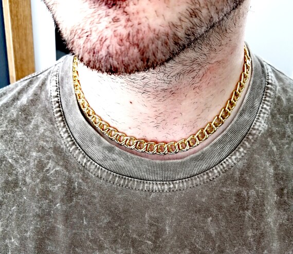 Chunky gold plated chain necklace, mens choker, u… - image 7