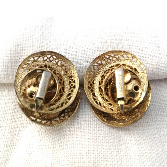 Vintage Corocraft clip-on earrings, floral filigr… - image 3