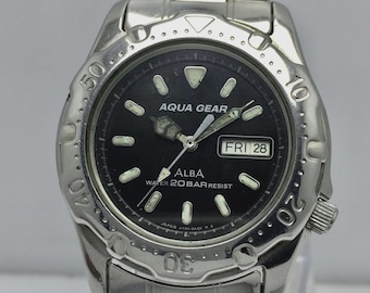 Seiko Alba Aqua Gear V733-6A11 Day / Date Taucher Vintage Herrenuhr