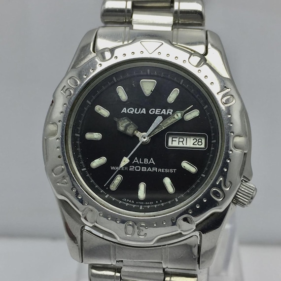 Seiko Alba Aqua Gear V733-6A11 Day/date Diver Vintage Men