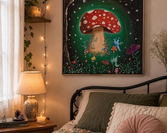 Originales Acrylgemälde „Pilzwald“ – Fantasievolle Kunst, 16x24
