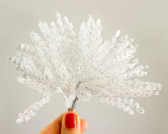 Clear Crystal Bead Leaves Spray With Silver Wire Trim Beaded Leaf Bridal Bouquets Wedding Corsage Millinery Party Favors Picks Cake Toppers