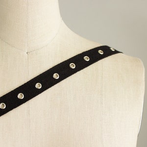 Black Cotton Silver Grommet Trim / 2 CM Twill Tape / High Quality Black Eyelet Tape 3/4 INCH Lacing / 0.75" / Industrial / Sold Per Yard