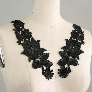 Black Floral Lace 2 Piece Applique Bridal Veil Wedding Dress Neckline Available in White One Pair Venice Lace Collar Rayon Vintage Style
