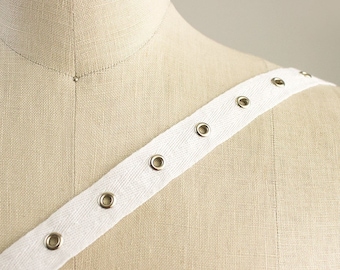 White Cotton Silver Grommet Eyelet Tape Trim / 2 cm Wide / 3/4 Inch Wide / 0.75 Inch Width Also In Black / Costume