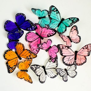 Pastel Rainbow Feather Butterflies One Dozen 3 Inch Wings Wedding Bridal Decor Party Cake Toppers Butterfly Bouquet Wall Art Baby Decor image 3