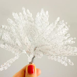 Clear Crystal Bead Leaves Spray With Silver Wire Trim Beaded Leaf Bridal Bouquets Wedding Corsage Millinery Party Favors Picks Cake Toppers