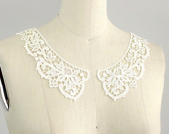 French Ivory Venise Floral Peter Pan Lace Collar Neckline Elegant Two Piece Lace Collar Vintage Deadstock Bridal Rayon