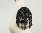 Black Beaded And Sequin Fringed Epaulet Applique Fringe Epaulettes Rockstar Fashion Apparel Costume Diva Bustier Bra Cup
