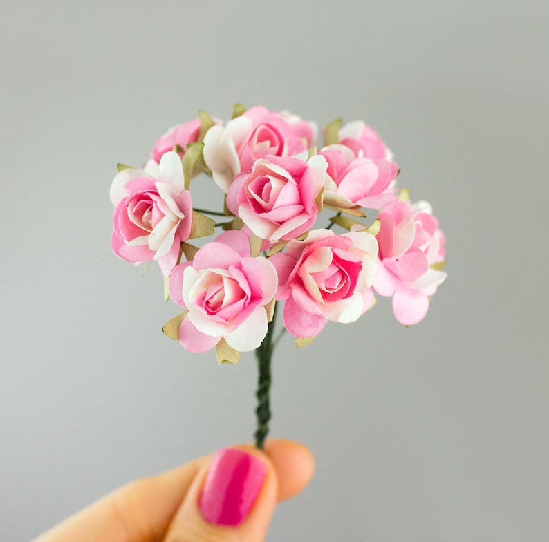144 Paper Roses Pink And Ivory Two Tone Paper Flowers 14 mm Size 0.5 inches Bridal Wedding Favors Baby Shower
