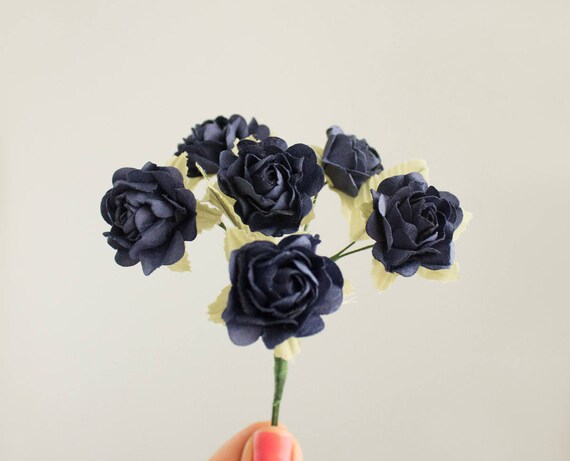 Bouquet Fleurs En Papier Bleu Marine 30 Mm Roses Bleus Foncé Avec Des Tiges De Fil Mettez De Six Fleurs Artificielles Fleurs Mariage Partie