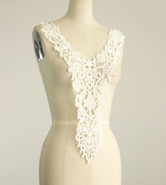 Extra Large Floral IVORY Venise Lace Bodice Applique / Front or Back Piece / Bridal / Wedding Dress / Venice Lace Blouse Top Shirt Dress