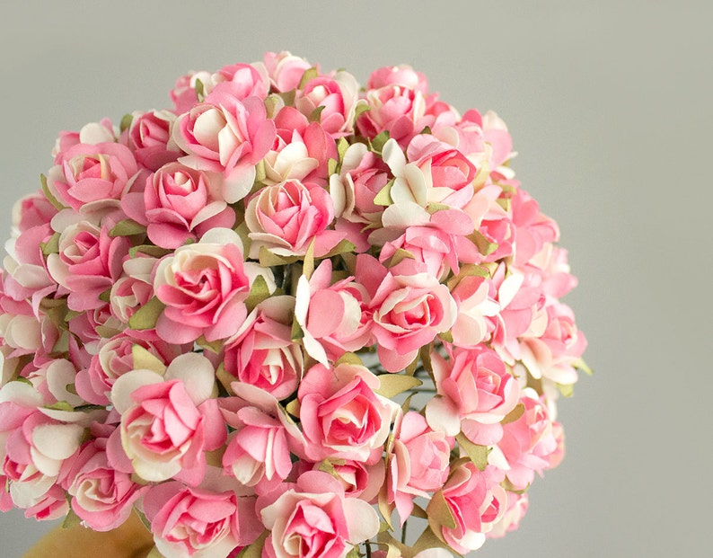 144 Paper Roses Pink And Ivory Two Tone Paper Flowers 14 mm Size 0.5 inches Bridal Wedding Favors Baby Shower