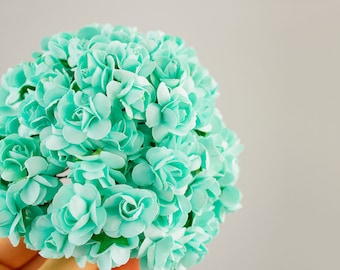 Bouquet 12 Mint Green Handmade Paper Roses 20mm 0.75 Inches Mulberry Flowers Bridal Scrapbooking Wedding Bridal Millinery Invitations Gifts