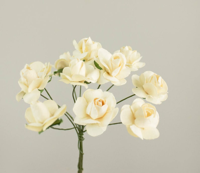 12 Paper Roses One Bouquet 0.75 inches 20 mm Peach 34 Inches Pumpkin Artificial Flowers Bridal Wedding Favors Millinery