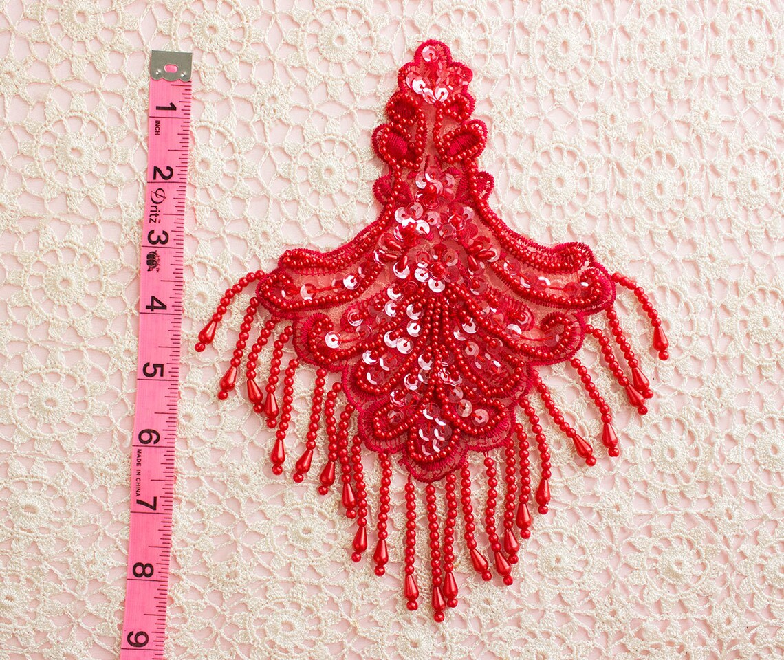 Silver Beaded And Sequin Fringe Applique / Available in Black Etsy