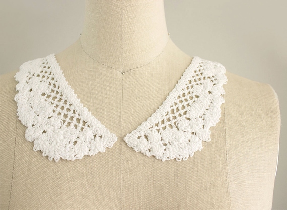 Vintage White Cotton Hand Crochet Flower Peter Pan Collars Sewing Necklace