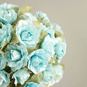 Bouquet 6 Light Blue Paper Flowers / 1.25 Inch 30mm Handmade Roses With Wire Stems / Set of Six Blossoms / More Colors Available
