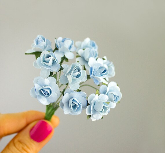 144 Paper Roses / Light Blue Flowers / Baby Blue / 12 Dozen Etsy