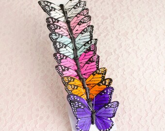 Pastel Rainbow Feather Butterflies One Dozen 3 Inch Wings Wedding Bridal Decor Party Cake Toppers Butterfly Bouquet Wall Art Baby Decor