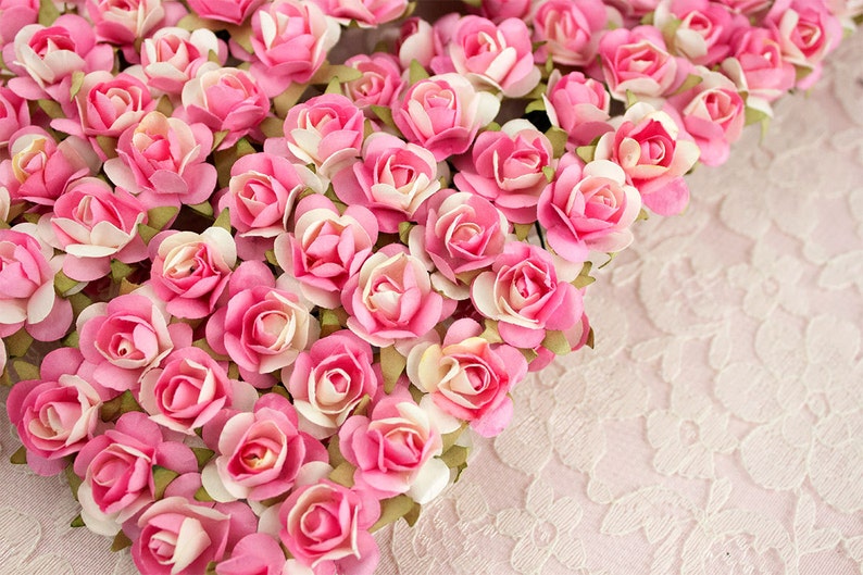 144 Paper Roses Pink And Ivory Two Tone Paper Flowers 14 mm Size 0.5 inches Bridal Wedding Favors Baby Shower