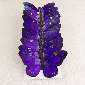 One Dozen Large Dark Purple Feather Butterflies 12 Monarch Bird Feather Butterflies 5 inch wingspan Bridal Wedding Bouquet CAKE TOPPERS
