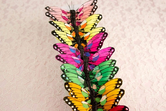 Hot Pink Feather Butterfly with White Glitter 7.0cm wingspan