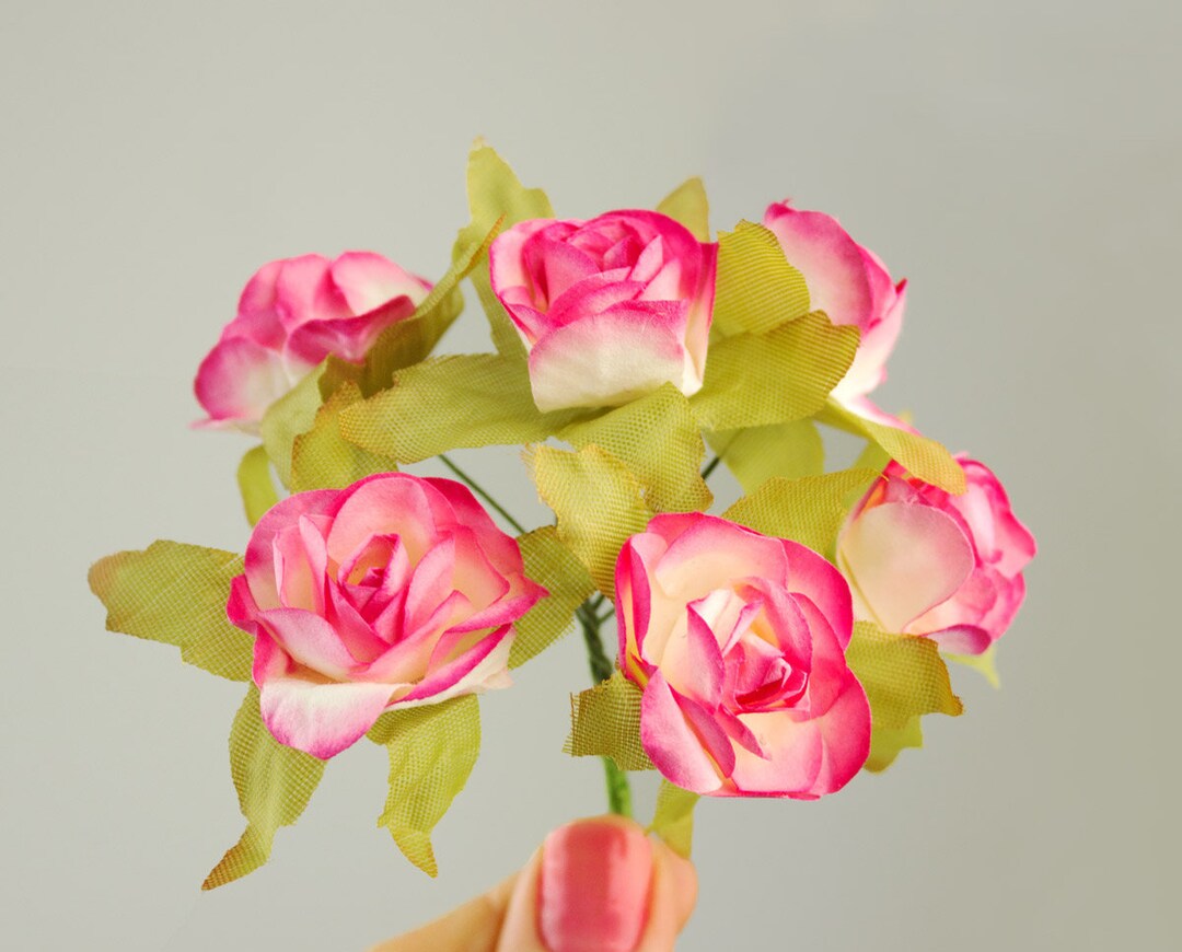 Hot Pink Two Tone Paper Flowers / 1 Inch 25mm Roses With Wire Stems ...