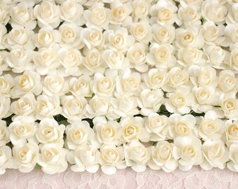 120 Handmade Ivory Cream Paper Roses / 0.75 Inches 20mm Artificial Flowers Bridal Wedding Favors Millinery Boutonnière / Bulk Mulberry Roses