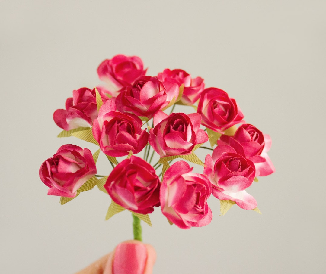 One Dozen Crimson Two Tone Paper Flowers / 20mm / 3/4 Inches Roses With ...