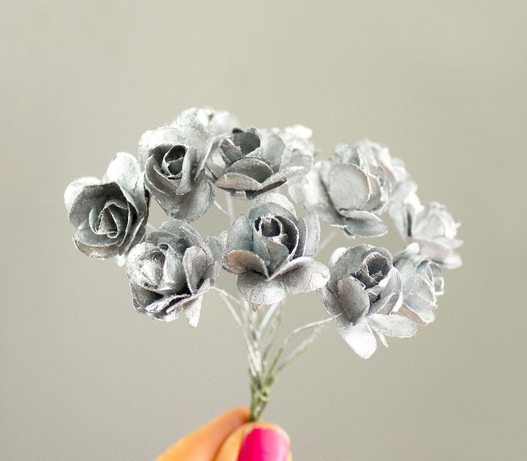 Metalic Paper Roses One Bouquet Silver Metallic Paper Roses / Artificial Flowers / 20mm / 0 ...