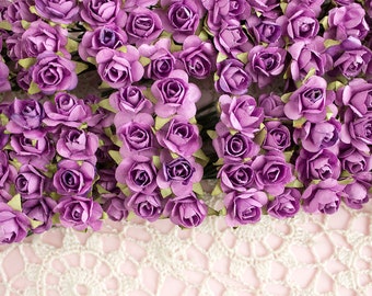 One Dozen Lavender Mulberry Paper Roses / 12 Handmade Flowers 14 mm 0.5 Inches Bridal Scrapbooking Wedding Favors Millinery Cake Toppers