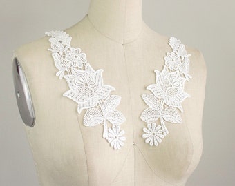 White Floral Rayon Lace 2 Piece Applique Bridal Veil Wedding Dress One Pair Collar Set Neckline For Blouse Sewing Also in Black