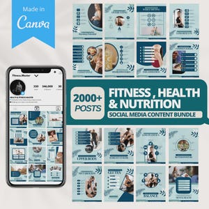 2000+ Fitness Nutrition Health Social Media Canva Templates