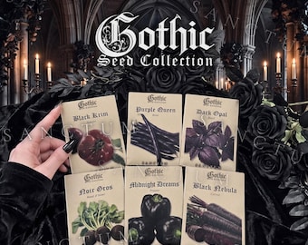 Gothic Vegetable Garden Seed Collection | 6 Rare Edible Gothic Inspired Plants | Unique Purple Herbs & Crops