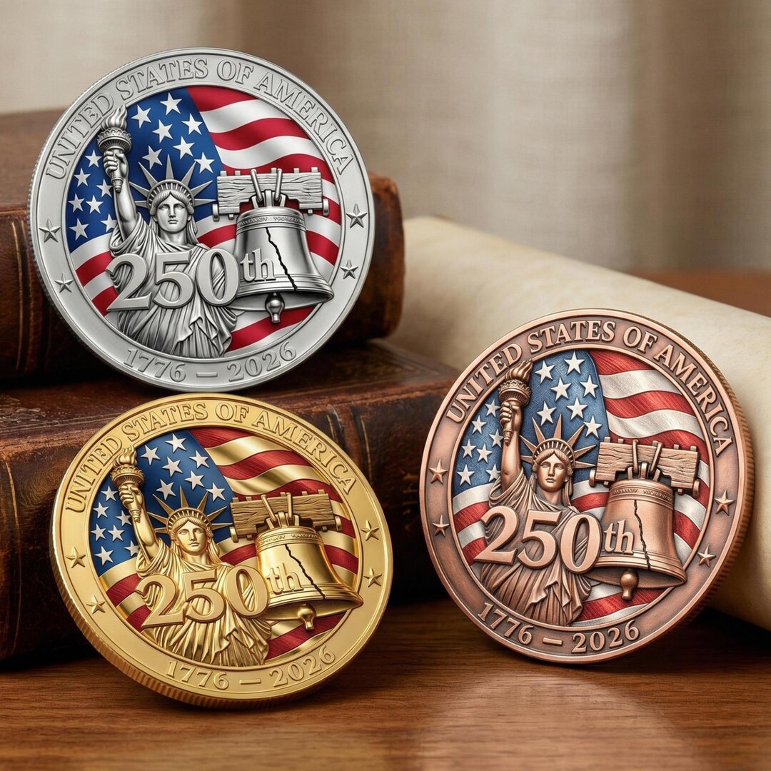 USA 250th Anniversary Commemorative Coin, Liberty Bell, Capitol, Statue ...