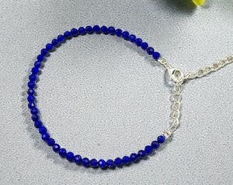 Natural Lapis Lazuli Beads Bracelet, Blue Lapis Lazuli Handmade Bracelet, Healing Energy Bead Bracelet, 925 Silver Bracelet, Gift for Women