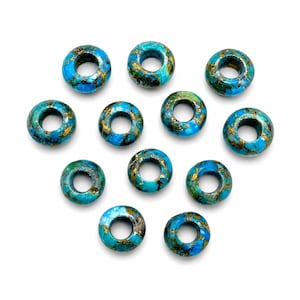 Natural Copper Turquoise Donut Beads, Large Hole Gemstone Spacer Beads, Round Gemstone Beads for Jewelry Making