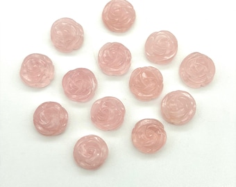 Cuentas de cuarzo rosa natural en forma de flor, piedra de cuarzo rosa en forma de flor, gema de flor de rosa, cuentas de flor para joyería, 12 mm