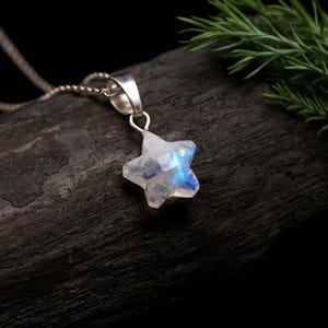 Natural Rainbow Moonstone Star Pendant, Flash Moonstone Gemstone Pendant, Healing Crystal Jewelry, Gift for Her