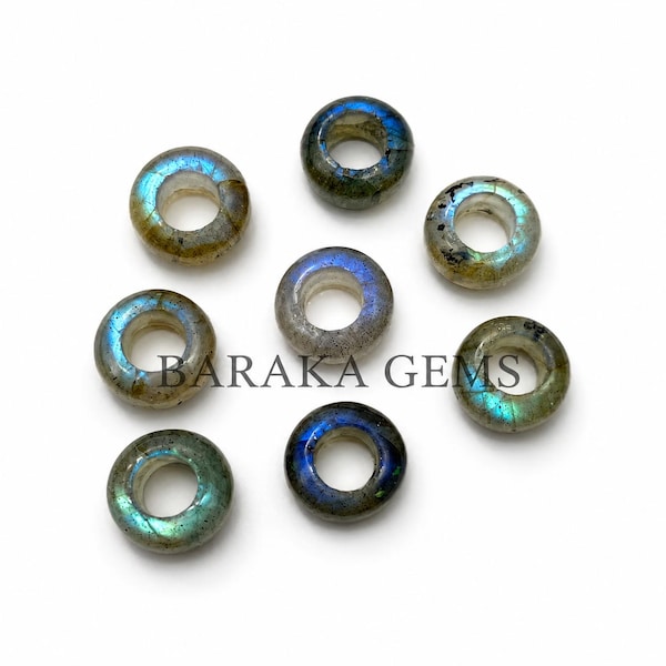 Natural Labradorite Donut Beads, Large Hole Gemstone Spacer Beads, Round Gemstone Beads for Jewelry Making