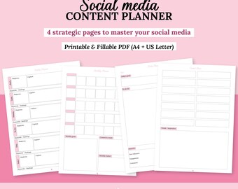 Social Media Planner Digital - Content Calendar, Minimalist Marketing Organizer, Printable & Fillable PDF, Weekly Daily Monthly Planner,