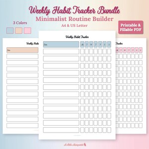 Weekly Habit Tracker, Bundle 3 Colors, Fillable PDF and Printable Routine Builder, 2026 Goal Setting Tool, A4 & US Letter