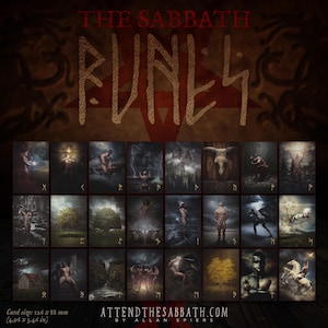 Pu&ograve; includere: Un set di 24 carte dei tarocchi con un'estetica dark e gotica. Ogni carta rappresenta un diverso simbolo runico e un'immagine corrispondente. Le carte sono intitolate "The Sabbath Runes" e sono di Allan Spiers. Le carte hanno una dimensione di 126 x 88 mm.