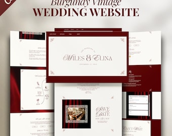 Vintage Burgundy Wedding Website Template, Canva (Digital)